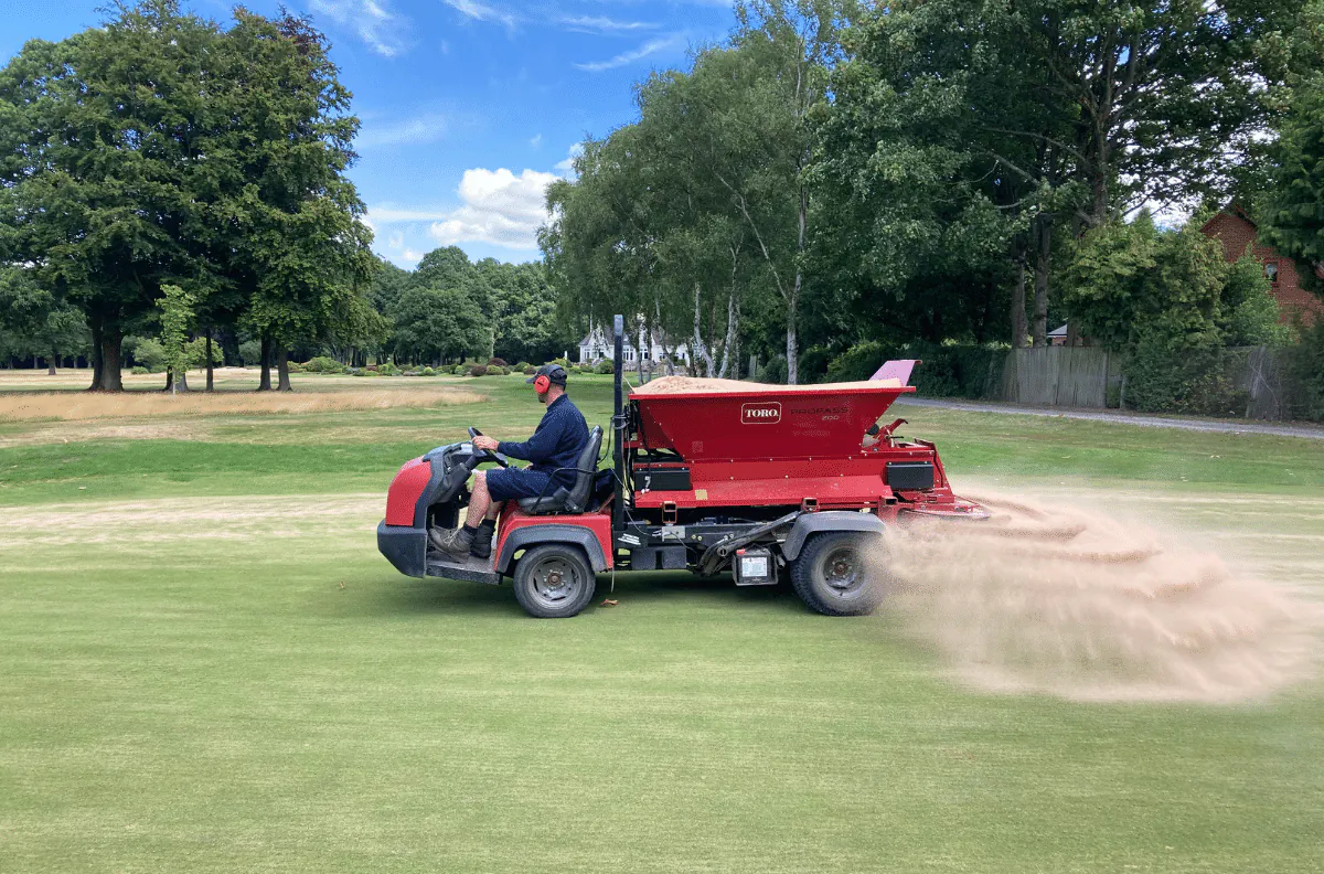 overseeding forefront greens - topdressing little aston golf club